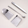 A set of stainless steel bead shove tools for jewelry making, including a flat tool and a pointed tool.