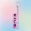 Silver keychain featuring the word VICE in a retro city style font