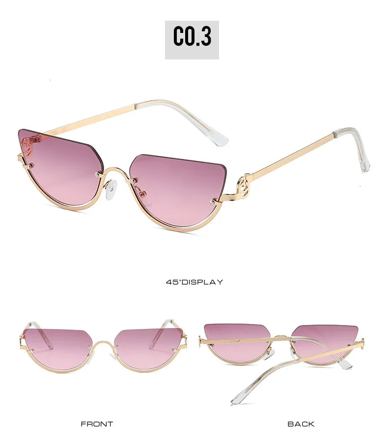 Gafas de estilo ojo de gato retro con marco de oro, mostradas desde la parte delantera y trasera.