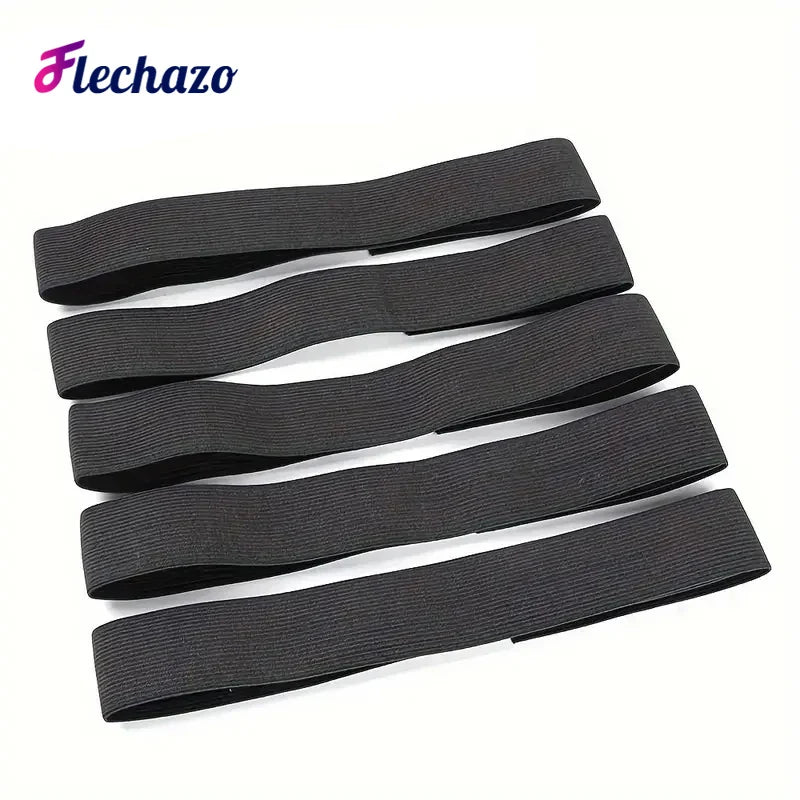 Black elastic wig bands for hair edges shown in a row