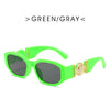Limettengrüne Vintage-Luxus-Square-Sonnenbrille mit Goldakzenten