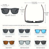A collection of vintage square polarized cycling sunglasses in various colors including black, sand blue, and sand tea.