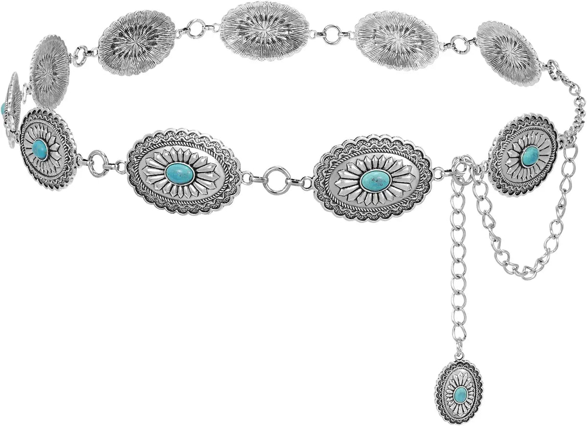 Ceinture à chaîne en métal argenté de style western