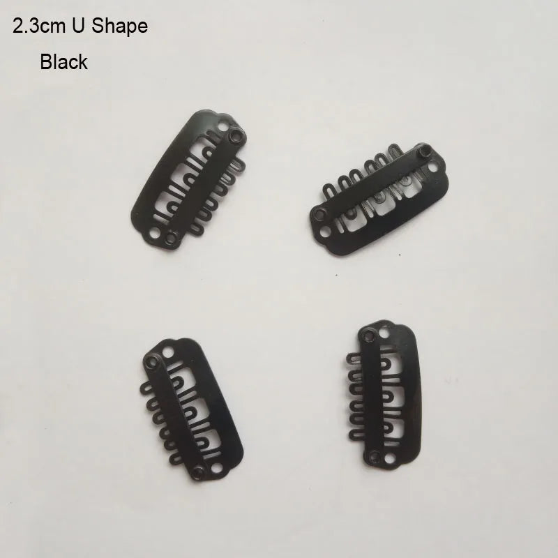 A set of black 2.3cm U shape precision hair extension clips.