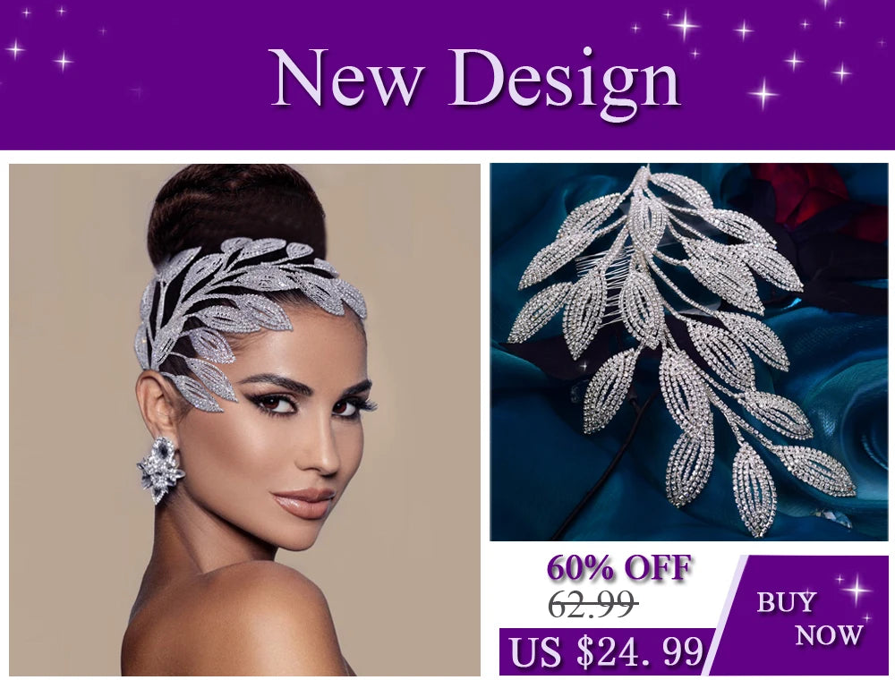 Una modelo lleva una diadema nupcial floral de plata con flecos colgantes en la cabeza.