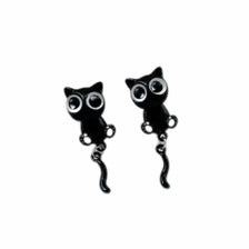 Pair of black cat stud earrings for women