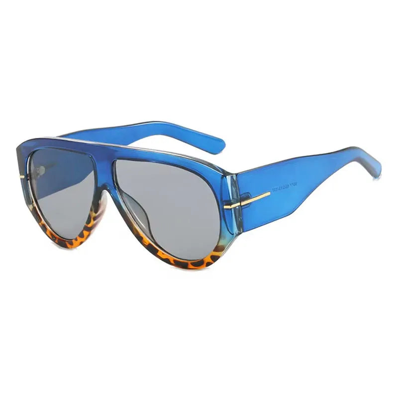 Blue retro oval sunglasses with tortoiseshell frames
