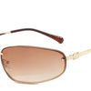 Oval Y2K Rahmenlose Sonnenbrille mit braunen Rahmen und getönten Linsen