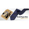 Kraft paper box containing three blue striped tie bars for men's ties