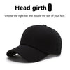 A black curved visor hat shown from the side.