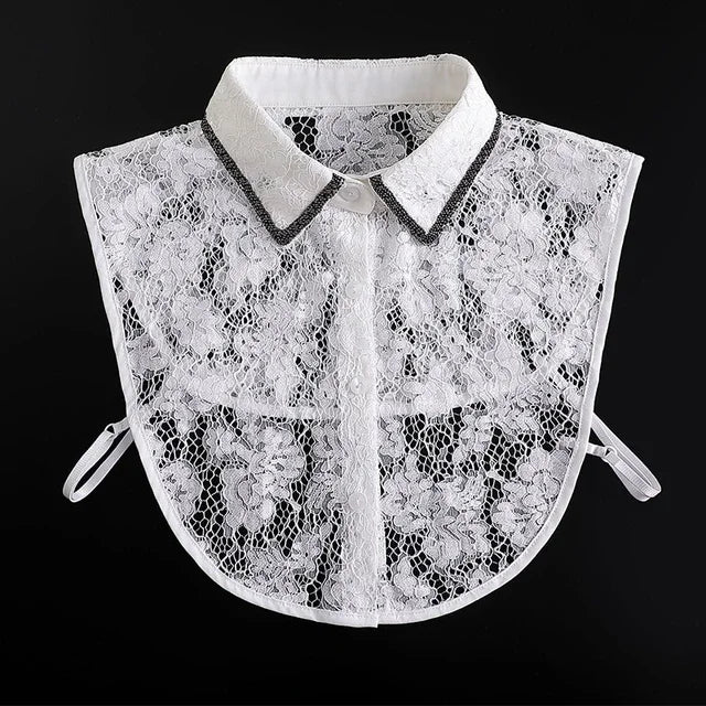 White lace blouse with a false collar and detachable neckline