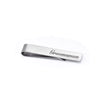 A brushed stainless steel men's tie clip engraved with the word groomsman.