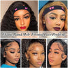 Close-up photos showing an elastic band melt frontal lace headband worn on a model's forehead.