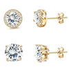A pair of simulated diamond stud earrings set in 18K gold plated jewelry.