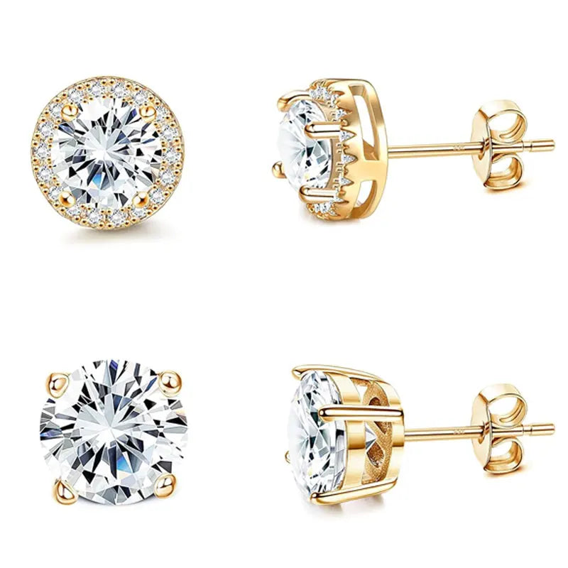 A pair of simulated diamond stud earrings set in 18K gold plated jewelry.