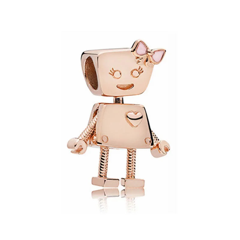 Rose gold charm pendant featuring a cute, stylized character with pink accents.