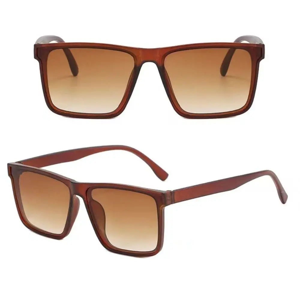 Brown tinted square frame sunglasses with tortoiseshell accents