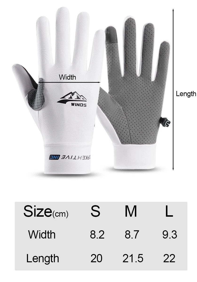 Gants de chevauchement UV en soie glacée blancs et gris avec guides de dimension