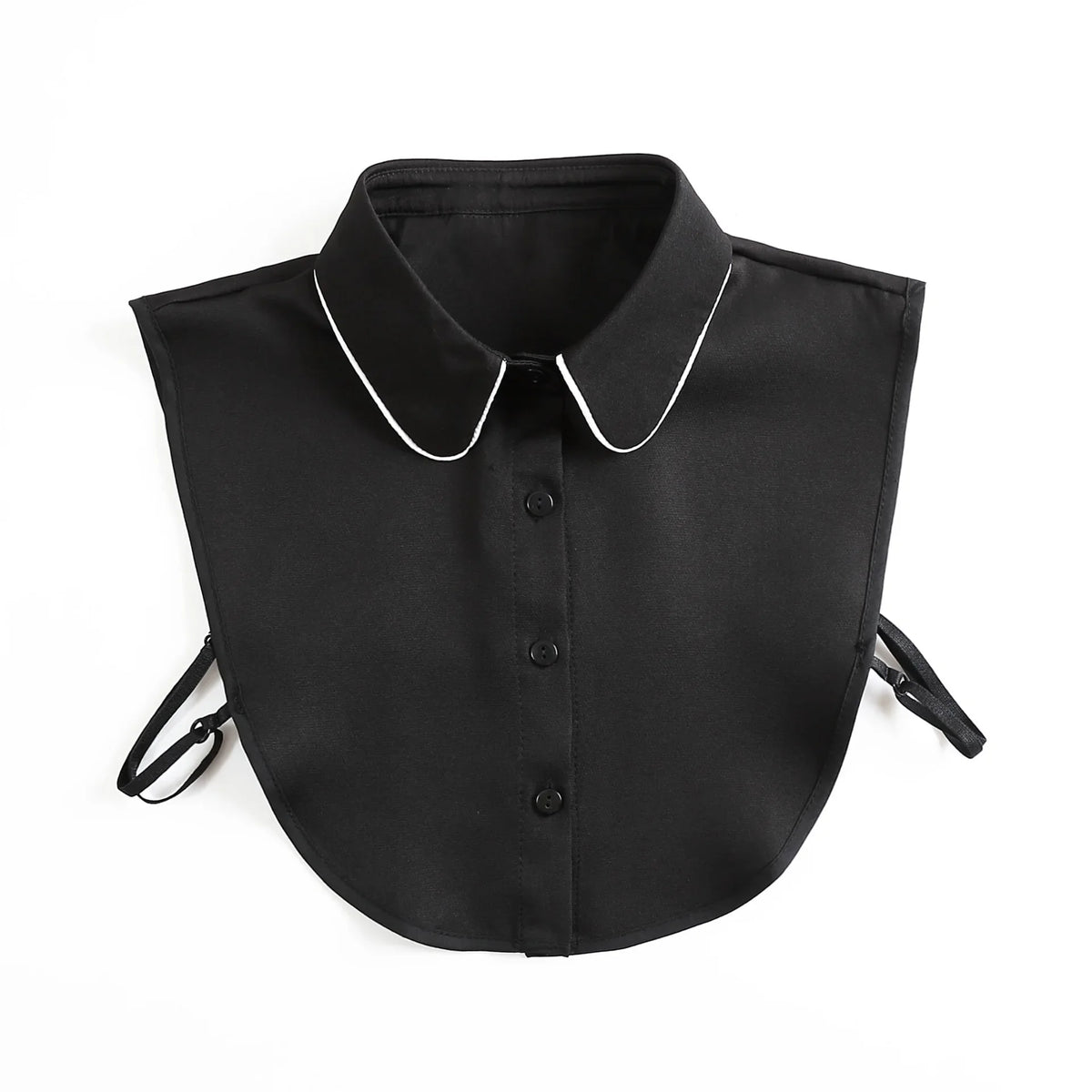 Black blouse with a fashionable false collar neckline and detachable neck.
