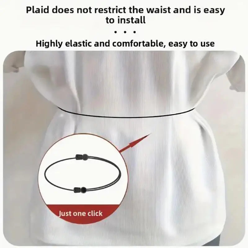 A close-up of a white shirt with an adjustable crop tuck band being installed on the waist.