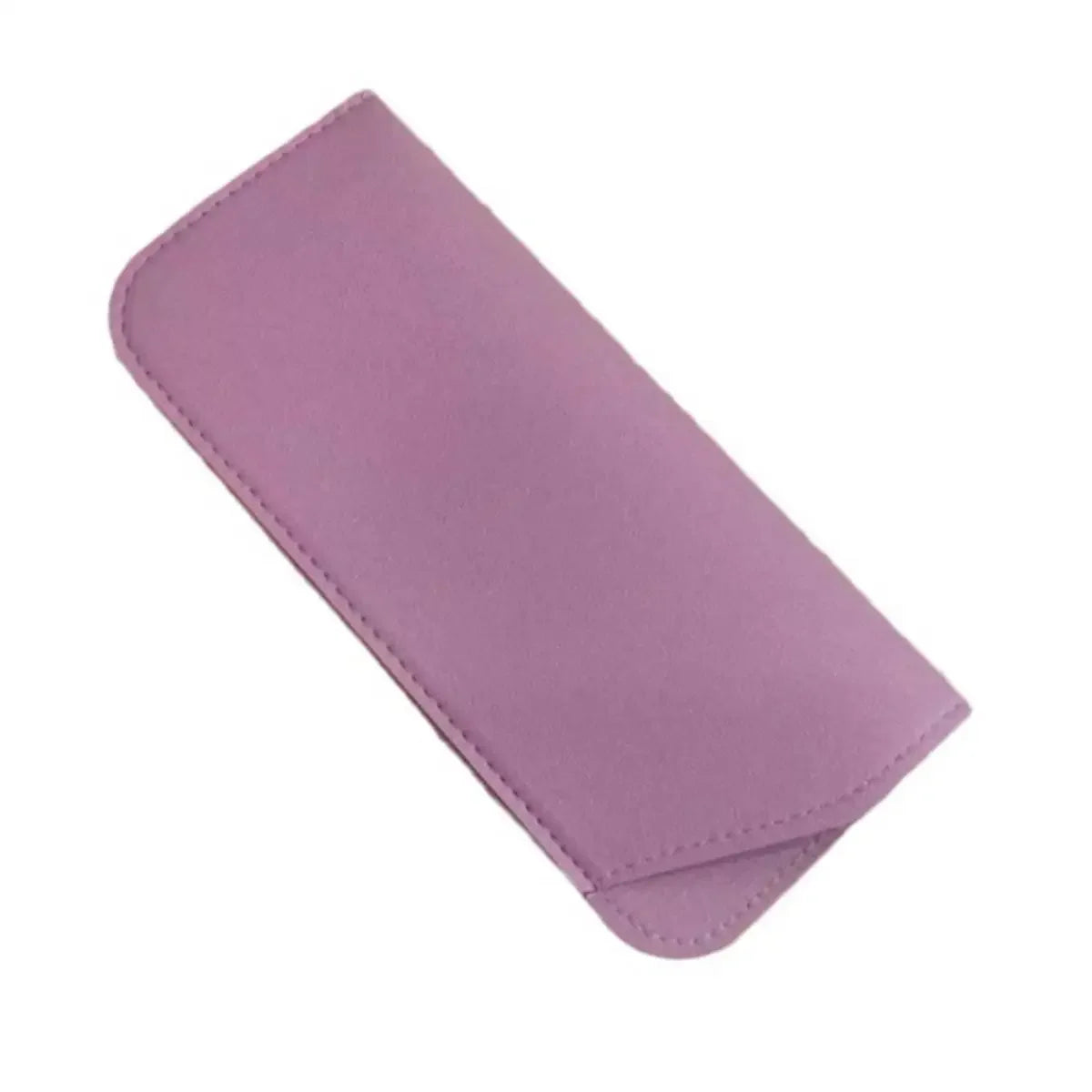 A mauve PU leather glasses case folded and displayed against a white background.