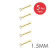 Five pieces of gold-finished crystal nostril studs, 1.5mm size.