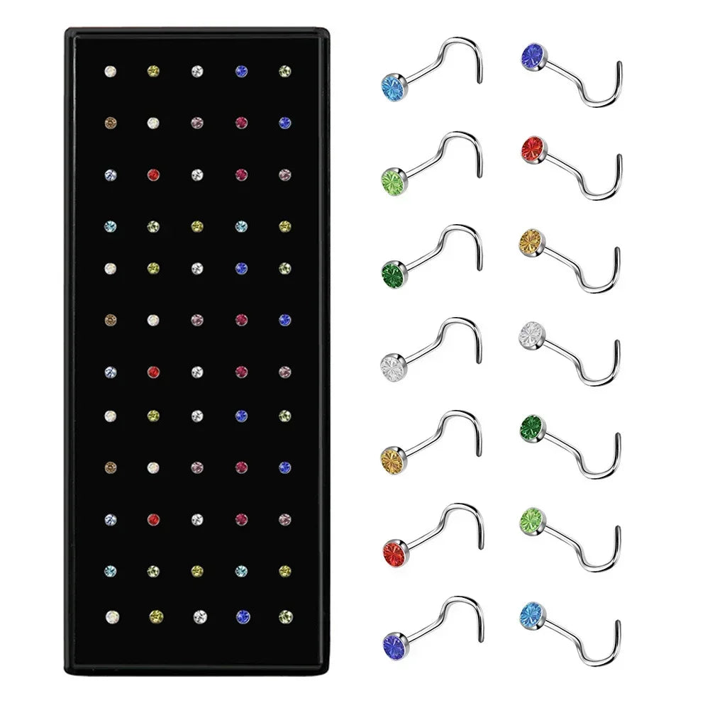 A set of fashion crystal stainless steel nose stud piercings for various styles.