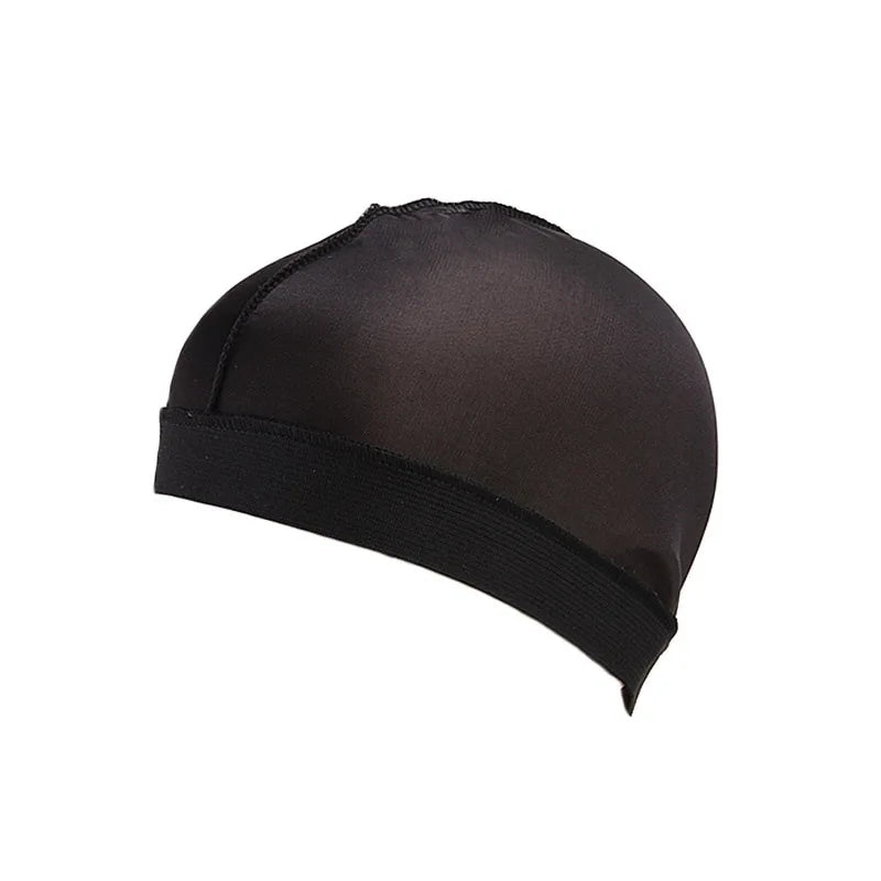 Pañuelo turbante de seda negra para hombre, visto de lado.
