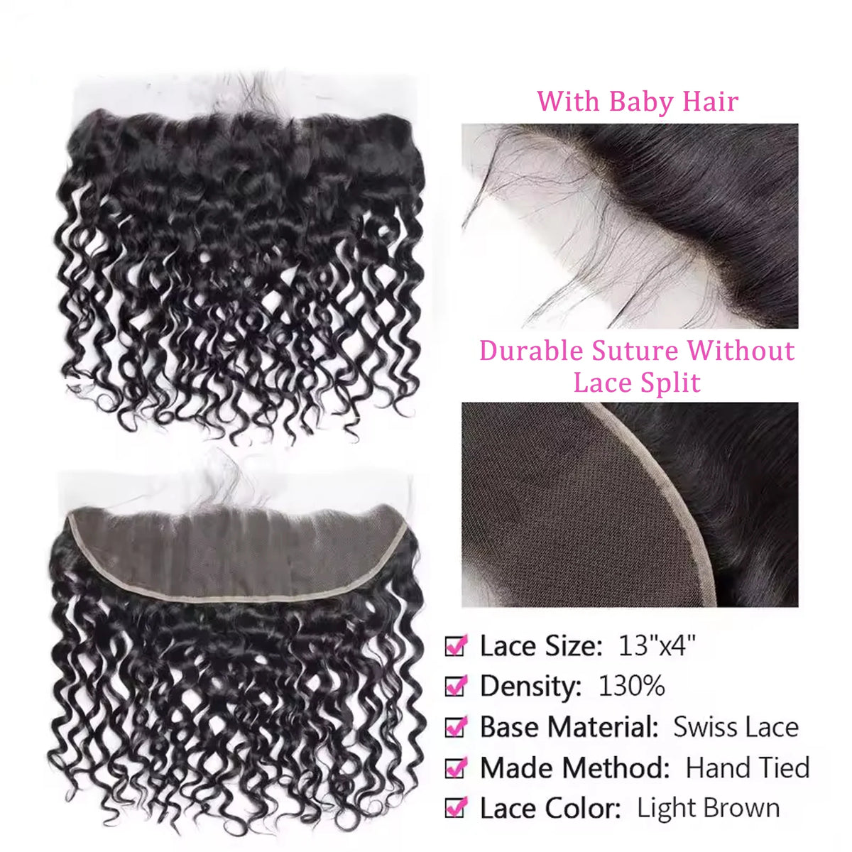 Un ensemble d'extensions de cheveux humains en dentelle ondulée brun clair, montrant la texture et les détails.