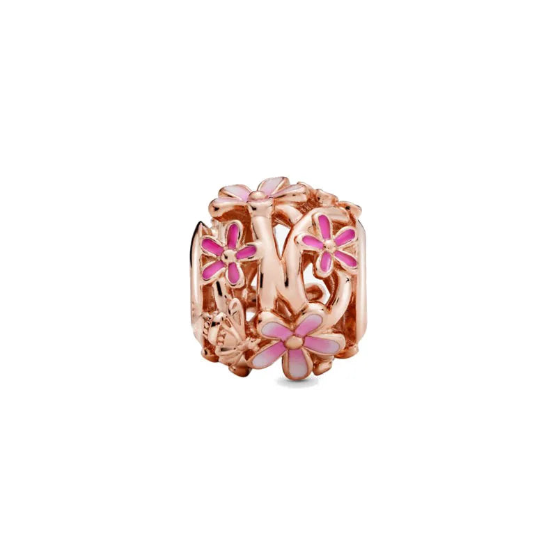 Rose gold cherry blossom charm pendant featuring delicate floral design