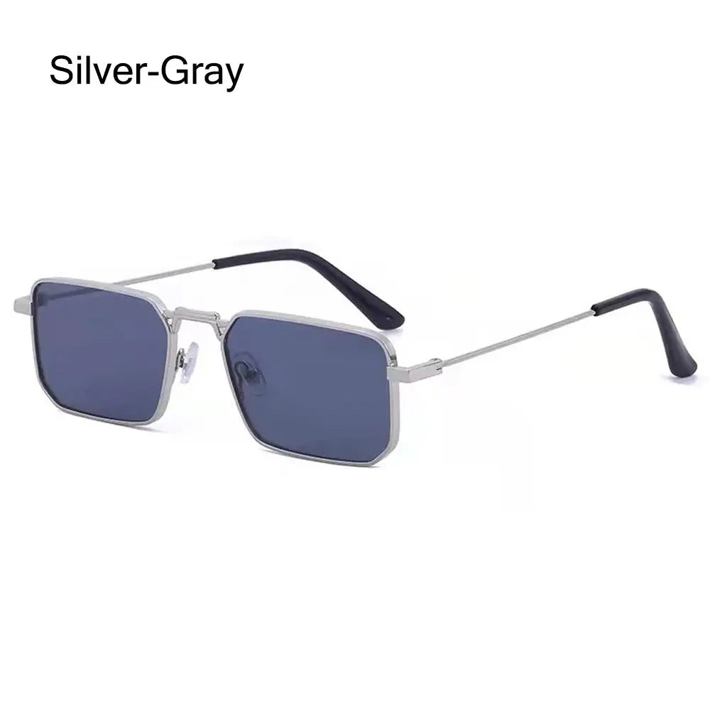 Silver-gray retro vintage metal frame sunglasses with dark lenses