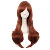 A long, wavy, reddish-brown hair extension wig displayed on a mannequin head.