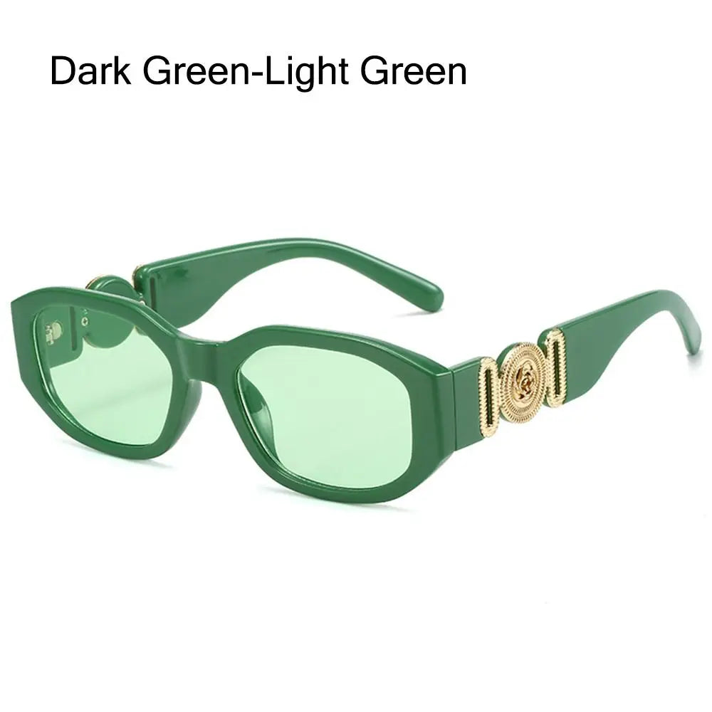 Dark green-light green sunglasses with rose metal detail and gold accents