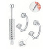 Stainless steel horseshoe nose studs with ball grabbers shown in various angles and close-ups