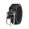 Black men's coboy style PU belt with a silver buckle shown from the side.
