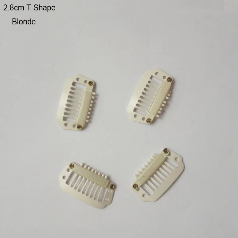 A set of 2.8cm T-shaped blonde hair extension clips.