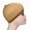 A close-up of a tan stretch mesh wig net cap being worn on a mannequin head.