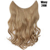 A bundle of wavy, light blonde hair extensions with invisible wires.