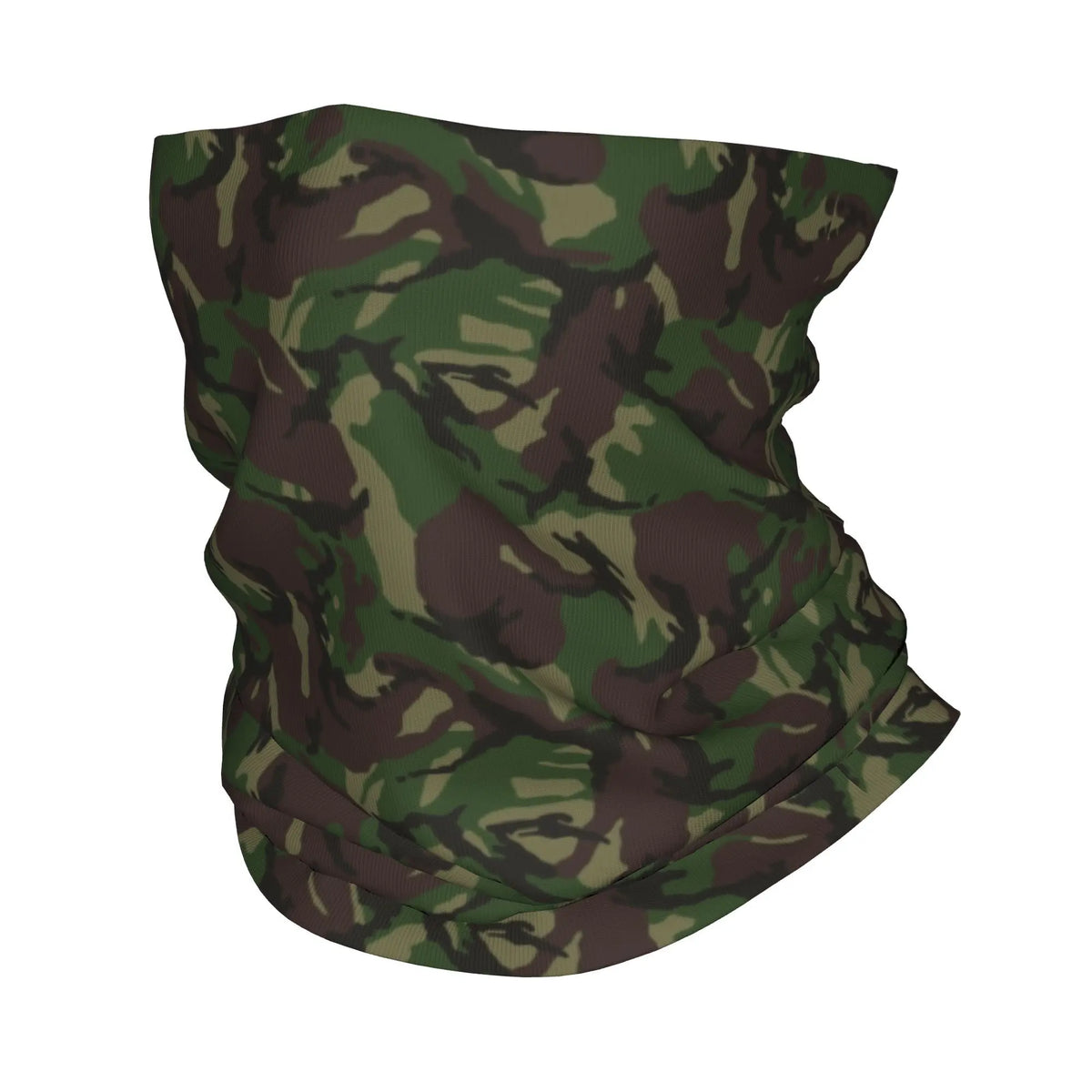 Gafete para cuello de camuflaje verde oscuro y marrón para actividades al aire libre en invierno.