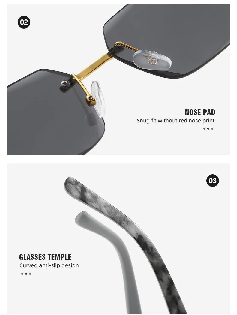 Close-up view of a pair of gray gradient sunglasses showing the nose pad and temple design.