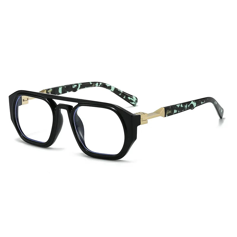 Gafas para computadora negras cuadradas anti-luz azul con marco verde y negro estampado