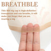A hand is holding a transparent breathable HD wig cap, demonstrating its flexibility and design.