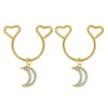 Gold heart dangle non-piercing nipple rings with cubic zirconia charms