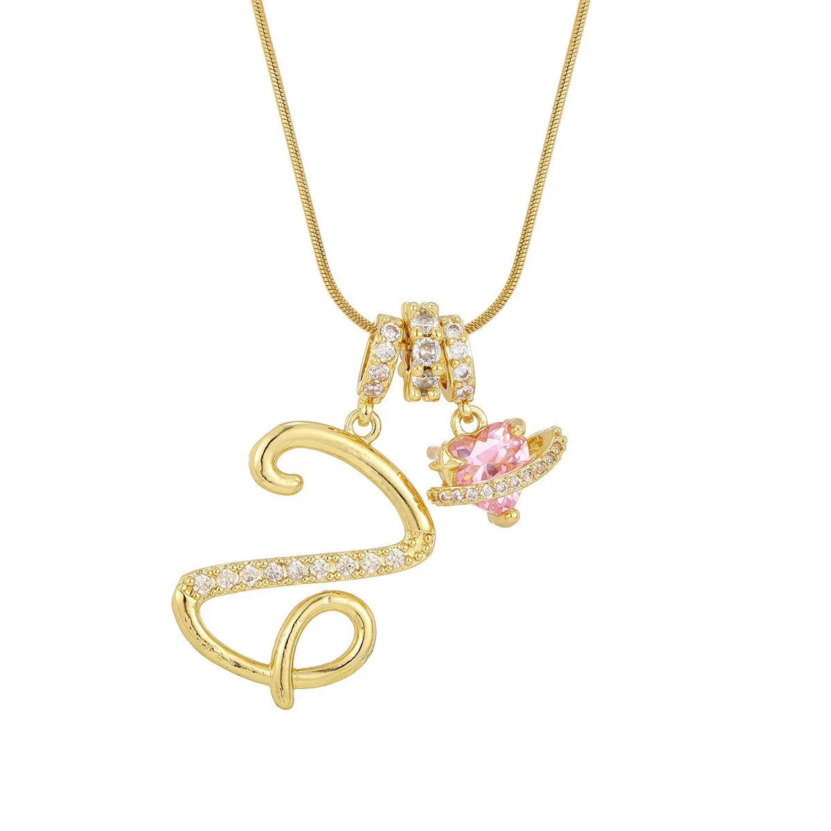 A gold letter pendant necklace featuring a personalized initial charm and a delicate chain.