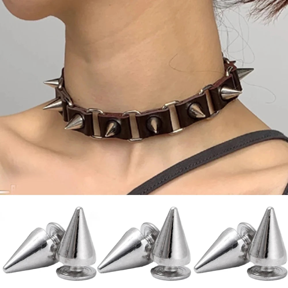 Silver punk rock bullet rivets used for DIY crafting