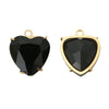 A pair of gold-toned heart crystal pendants with black stones and bail.