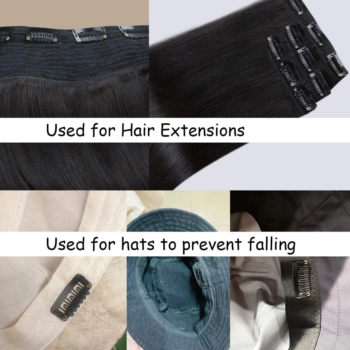 Gros plan de pinces pour extensions de cheveux et chapeaux afin d'empêcher la chute