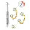 Stainless steel horseshoe nose studs with ball grabber and gold-colored hoop earrings shown in detail
