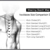 Diagram comparing various necklace sizes for a saint benedict exorcism pendant
