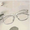 Clear plastic square-shaped eyeglasses with thin metal frames for eye protection